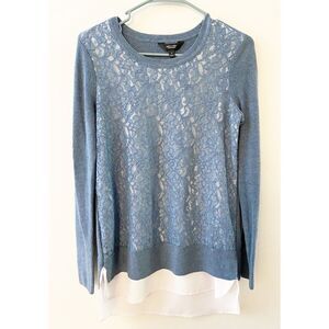 Simply Vera Vera Wang Women's Teal Floral Lace Sweater